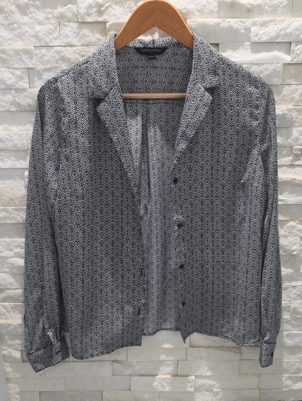 Banana Republic Black and White Micro-Print Button-Down Blouse